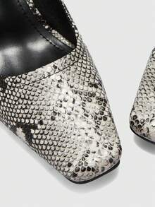 CUCCOO BIZCHIC 女士时尚蛇纹方头搭扣高跟鞋，适合办公室通勤，春秋季 - 黑與白 - 查看 7