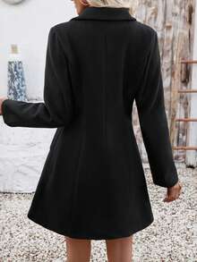 SHEIN Unity Women's Casual Solid Color Turndown Collar Double-Breasted Overcoat, Autumn/Winter Fall Cloth For Women - Black - View 2