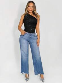 VaVaBold Women's Shiny Sleeveless Bodysuit - Black - View 5