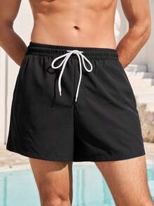 Manfinity VDAYZ Men's Drawstring Waist Casual Beach Shorts - Black - View 3