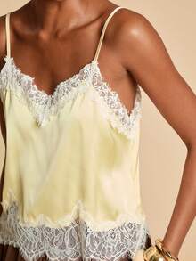 Travachic 女士夏季度假休闲蕾丝拼接吊带背心，女士度假休闲套装，夏季假期，春假，派对，海滩，春季，情人节，女士情人节，狂欢节服装，优雅，狂欢节，春夏交替，派对，夏季上衣，情人节上衣，女士婚礼宾客上衣，生日上衣，派对上衣，女士优雅上衣，夏季上衣，狂欢节服装，墨西哥风情女士波西米亚风上衣，缎面蕾丝边饰，黄色上衣 - 黃色 - 查看 1