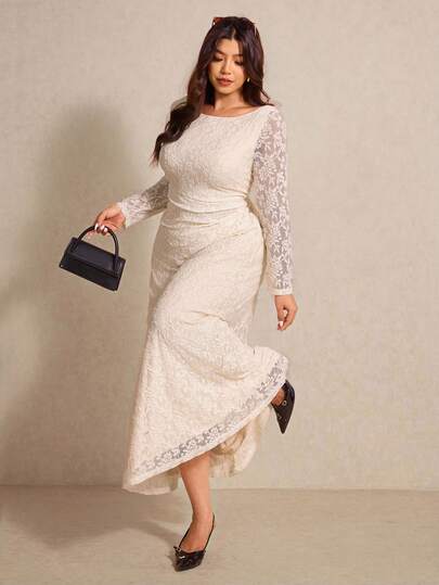 Elaquor Plus Size Women Elegant Long Sleeve Dress, Suitable For Party Valentine's Day Dress Spring Outfit Women Spring Dress For Women Wedding Dress For Women