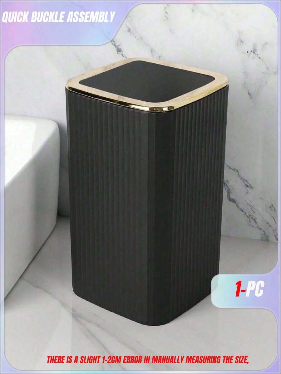 A Light Luxury Storage Black & Gold Striped Bathroom Trash Can,Kitchen,Bathroom,Home,Household Supplies - Black gold - View 1