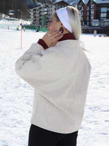 salliqueen Women's Elegant Minimalist Commuting Daily New Fashion V-Neck Contrast Color Button Batwing Sleeve Silhouette Khaki Overcoat, Fall Winter Clothes For Women Women's Winter Coat Women's Winter Jacket - Khaki - View 2