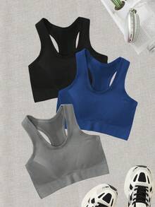 Easithlete 3件套无缝圆领运动文胸，纯色，夏季 - 彩色 - 查看 1