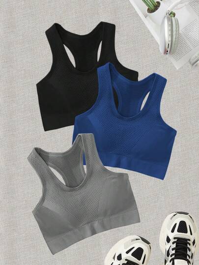 Easithlete 3件套无缝圆领运动文胸，纯色，夏季