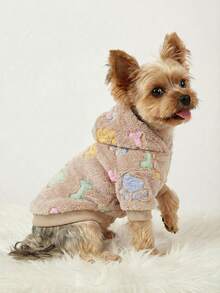 PETSIN 1pc Bone Plush Autumn/Winter Thickened Warm Hoodie For Pets - Light Brown - Multicolor - View 3