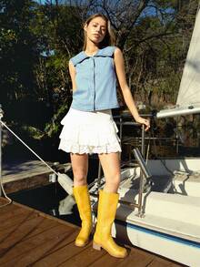 WESTFADE Top de algodón 100% vaquero sin mangas, de ajuste holgado, con cuello y botones delanteros. Ideal para primavera, resort, verano, uso casual, estilo boho, Nashville, country, vaquera, vacaciones, playa, brunch. - Lavado ligero - Ver 5
