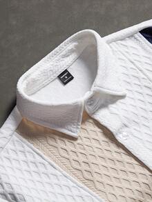 Manfinity Homme 男士夏季休闲纹理前开襟撞色短袖衬衫 - 白色 - 查看 7