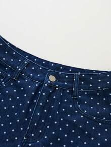 GlowEve 女士休闲波点印花牛仔短裤，适合日常通勤和度假，夏季 - 藍色 - 查看 5