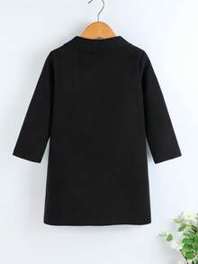 SHEIN 小男孩口袋貼片前開襟大衣 - 黑色 - 查看 2