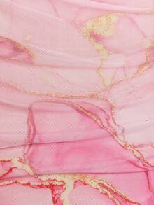 SHEIN Tween Girls' Casual Elegant Graphic Print Asymmetrical Shoulder Ruched Waist Maxi Knit Dress, Suitable For Parties And Outings - Baby Pink - View 7