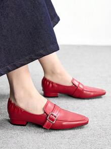 CUCCOO BIZCHIC Women's Buckle Design Casual Fashionable Flat Shoes - Red - View 3