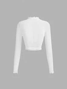 SHEIN MOD 3件套女士纯色荷叶边领长袖休闲上衣，春夏款，网纱透视上衣，西部风，复古风，70年代风，适合海滩度假、假日、日常休闲穿着，Y2K风格，时尚百搭，生日派对、夜店、约会等场合皆宜。 - 彩色 - 查看 5
