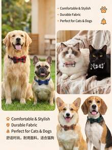 PETSIN 1 chiếc vòng cổ cho thú cưng họa tiết kẻ caro, có thể điều chỉnh, nhẹ và bền, kèm nơ trang trí và chuông treo. Vòng cổ thoải mái, phù hợp cho chó và mèo nhỏ và vừa, dùng hàng ngày, đi dạo ngoài trời, dự tiệc, ở nhà. Phụ kiện thú cưng dễ đeo. - Nhiều màu - Xem 2