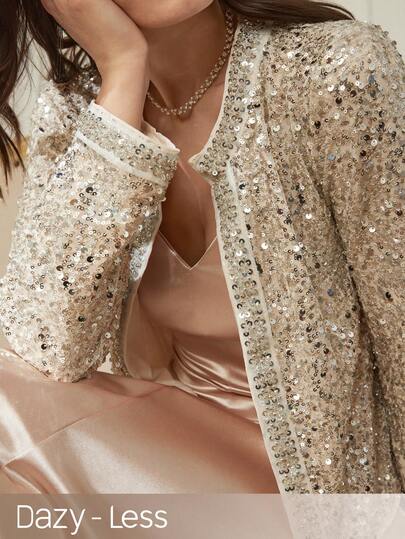 Dazy-Less Women's Shiny Silver & White Casual Jacket, Elegant For Party, Wedding, Valentine's Day, Spring/Summer