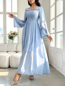 Yasmyna 女士方领插肩袖长款阿拉伯风格连衣裙 - 藍色 - 查看 4