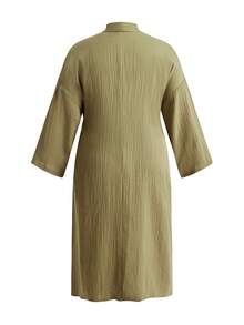 Ocili Soft Double-Layer Cotton Seersucker Tie-Front Plus Size Robe - Dark Green - View 2