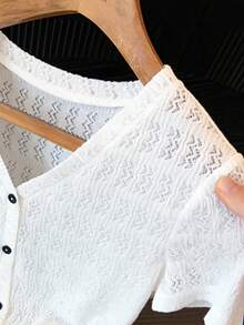 GlowEve Women's Summer Vacation Button Front Mesh Short Sleeve Shirt - White - View 4