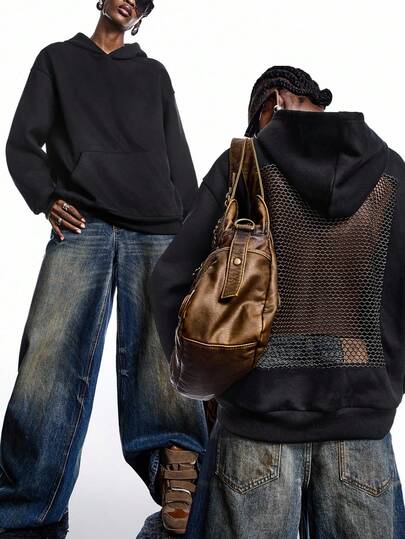 LYSMO Damtröja med nedsänkta axelband, långärmad och fickor, enfärgad, lös passform