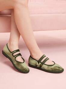 CUCCOO DOLLMOD Women's Casual Versatile Commute Buckle Flats Spring Shoes - Army Green - View 5