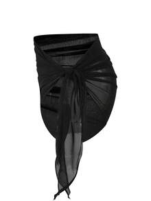 Swim Oasis Women's Solid Color Side Tie Waist Cover-Up & Mini Skirt Set, Vacation - Black - View 4