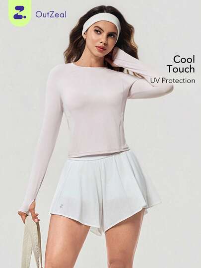 OutZeal Women Sports Tee Gym Workout Cool Touch Long Sleeve Round Neck Slim-Fit Active Tops