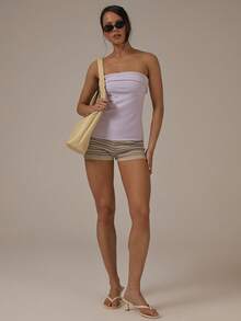 MUSERA 针织翻领长款抹胸上衣，春夏可爱舒适田园风春日露珠风穿搭 - 淡紫色 - 查看 5