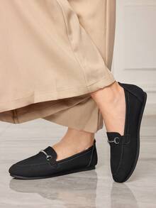 Sleekvia 2025 Spring/Autumn New Soft Bottom Slip-On Flat Round Toe Loafers For Women - Black - View 3