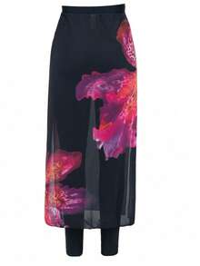 Swim Shayni New Floral Print Sheer Maxi Skirt, High Waist Long Swimsuit Cover Up Beach Dress - Multicolor - View 4