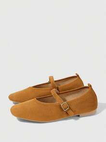 Sleekvia Women's Fashion Round Toe Brown Buckle Strap Flat Shoes, Comfortable For Daily Commute, Party, Shopping, Vacation - Brown - View 10