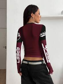 Coolane 女士 Y2K 街头风摩托车图案 V 领抹胸 T 恤 - 彩色 - 查看 2