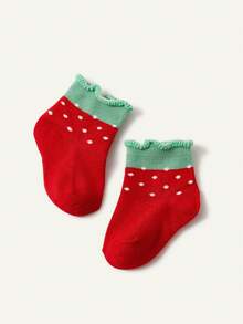 Cozy Pixies 4双春秋季中筒袜，草莓图案，透气吸汗，甜美学院风袜子 - 彩色 - 查看 13
