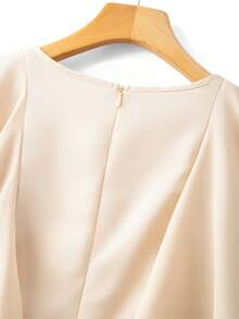 GlowEve CURVE Plus Size Women's New 2-Piece Set, V-Neck Chiffon Ruffle Tie Bow Blouse And Loose Pants, Spring/Summer - Apricot - View 5