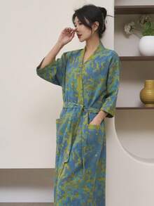 1 chiếc, Áo choàng tắm dài kiểu cổ điển, Áo choàng tắm bằng vải cotton gạc nguyên chất, Áo choàng tắm mùa hè, Thấm hút tốt, nhanh khô, Áo choàng tắm nữ, Khăn tắm có thể mặc được, Đồ ngủ mùa xuân và mùa hè, Vải gạc đôi, Đồ dùng phòng tắm, Đồ gia dụng - nhiều màu - Xem 40