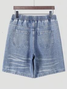 Chillumni Quần short denim nam màu xanh nhạt, kiểu dáng thường ngày, cạp chun. - Rửa nhẹ - Xem 4