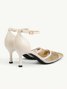 CUCCOO CHICEST Damen Spitze Zehen Blumen Stickerei Mesh Schnallen Design Elegante High Heels - Aprikosenfarben - Übersicht 9