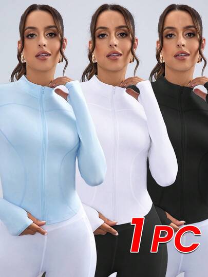 SHEIN Sovereign Charm Thumb Holes Zip Up Sports Jacket