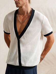 Manfinity Dauomo 休闲时尚男士撞色短袖宽松上衣 - 黑與白 - 查看 4