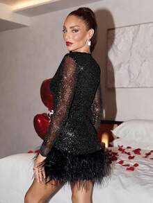 Lavishia Đầm ôm sát thời trang nữ dự tiệc lấp lánh, bồng bềnh. - Màu Đỏ Sâu - Xem 2