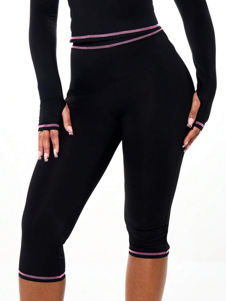 SUMWON WOMEN Script Long Sleeve Top And Capri Leggings Set