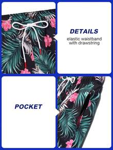 Horizaway 男士夏季度假植物印花抽绳腰沙滩短裤 - 綠色 - 查看 6