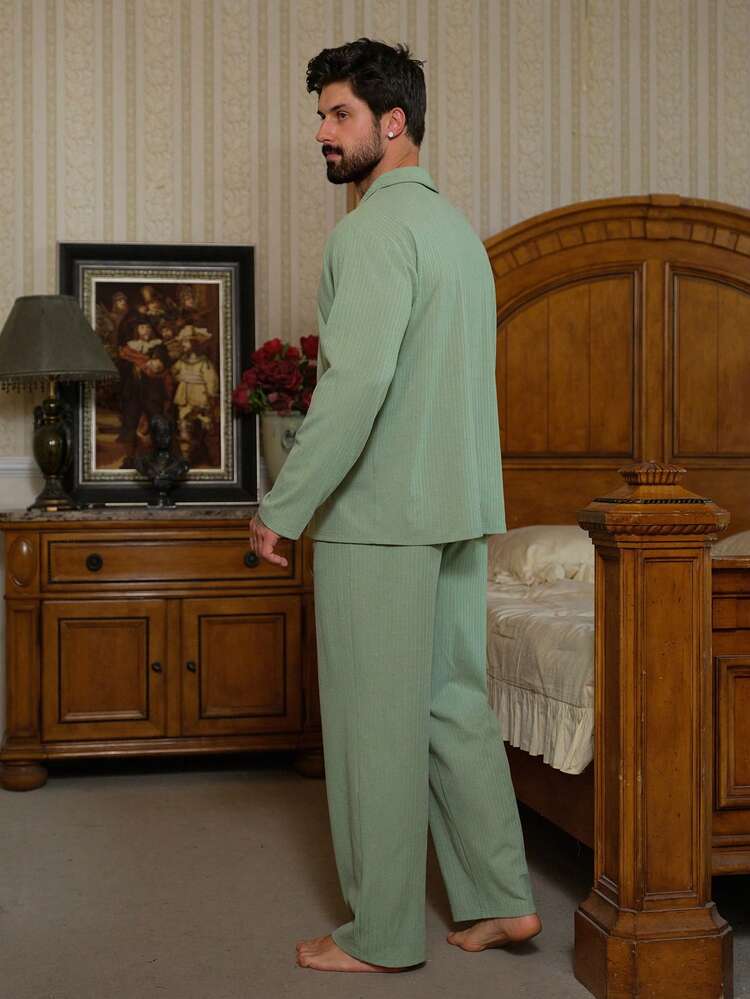Men's Long Sleeve Shirt And Pants Pajama Set, Spring