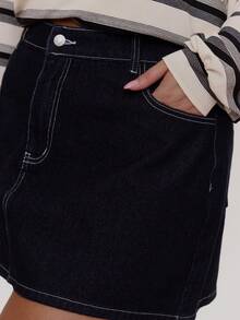 MUSERA Contrast Stitch Mini Skirt Cute Cosy Spring Everyday Sugar Swizzle - Blue - View 6