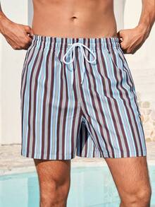 Manfinity VDAYZ Men's Drawstring Waist Striped Casual Beach Shorts Matching Couple Swimwear Couple Bathing Suit Set Boyfriend And Girlfriend Matching Swimsuits Print Stripe Swimwear Matching Couple Swimsuits Couple Bathing Suit Set His And Hers Swimsuits Couple Beachwear Men Swim Trunks Couple Men And Women Matching Swimwear Striped Swimwear Couples Matching Swimwear His And Hers Swim Wear - Multicolor - View 2