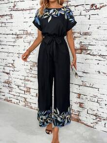 SHEIN Clasi 女士休闲度假印花连体裤，夏季 - 黑色 - 查看 3