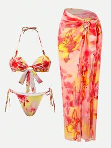 Swim SXY 2026 Nuevas llegadas de trajes de baño para mujer, adecuados para la escuela, vacaciones, citas, té de la tarde, estilo occidental, cruceros, playa, isla, viajes por carretera, todas las estaciones, festivales de música, vacaciones bohemias, vacaciones bohemias, otoño relajado, estilo occidental bohemio. Conjunto de 3 piezas con accesorios metálicos con cuentas florales, conjunto de dos piezas de traje de baño tropical para vacaciones en la playa, falda, conjunto de ropa hawaiana para mujer, conjunto de dos piezas para festival, conjunto de dos piezas Havana Nights, bikini con falda, conjunto de dos piezas floral, pareo, conjunto de dos piezas para la playa, conjunto de dos piezas de verano para vacaciones - Multicolor - Ver 2