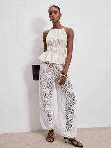 ATUI Studio Elegant Lace Semi-Sheer Women's Long Pants, Summer - White - View 1