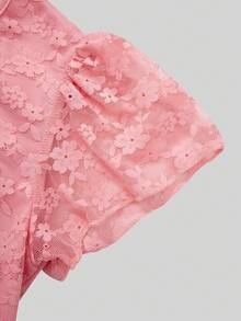 Sweet Style Yellow Lace A-Line Cap Sleeve Dress For Tween Girls, Lightweight For Spring/Summer, Suitable For Holidays And Daily Wear - Baby Pink - View 6