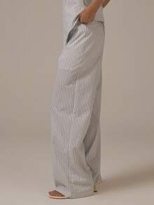 MUSERA Stripe Straight Leg Trousers Spring Summer Cute Cosy Cottage Core Spring Dew Casual - Black and White - View 3